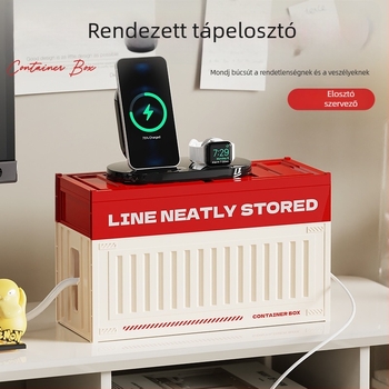 Asztali kábelrendező doboz rekeszekkel - egymásra tehető, fedéllel, 2 L kapacitás
