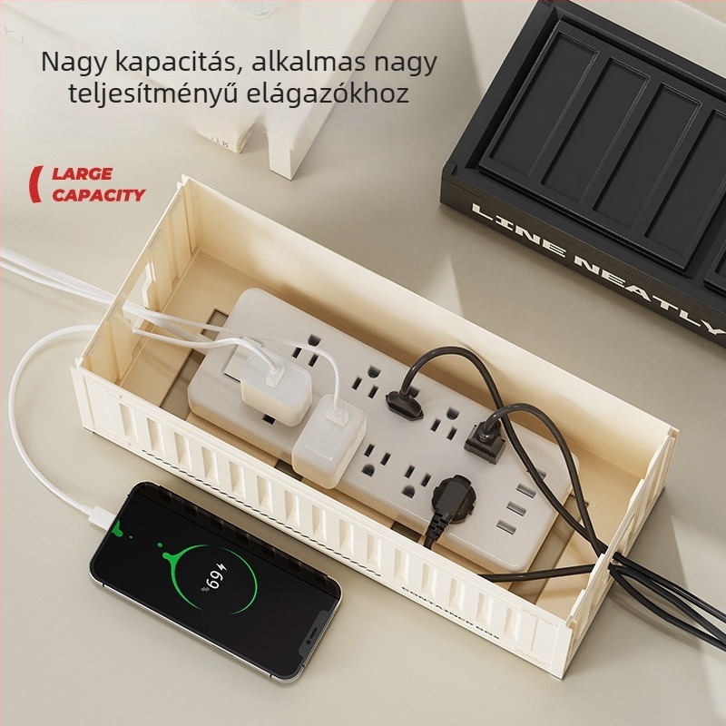 Asztali kábelrendező doboz rekeszekkel - egymásra tehető, fedéllel, 2 L kapacitás