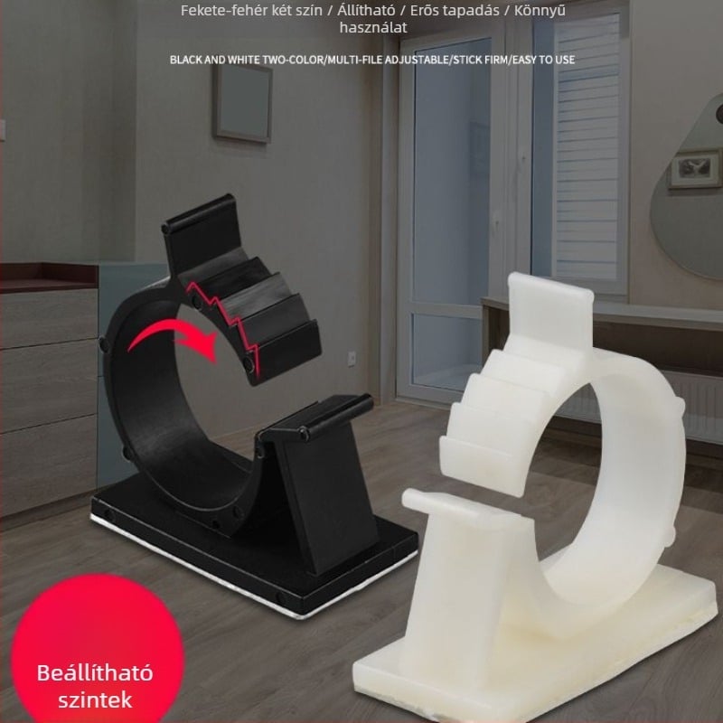 Kábel rendező klipek ragasztóval rögzítve, fúrás nélkül, asztali kábelrendezéshez