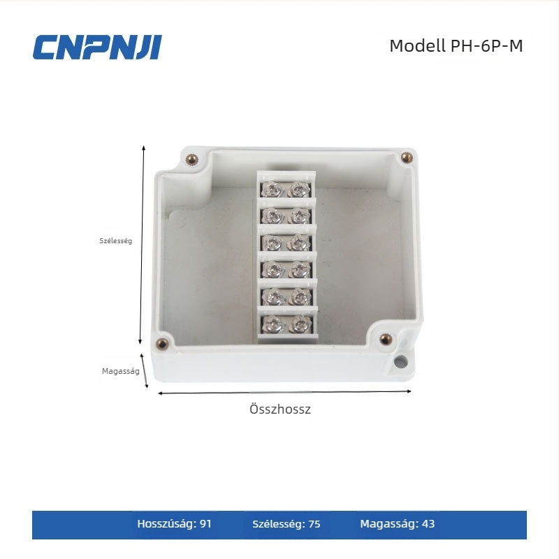 Kültéri vízálló csatlakozódoboz 6P terminálblokkal, kábelzárakkal és ABS műanyag házzal