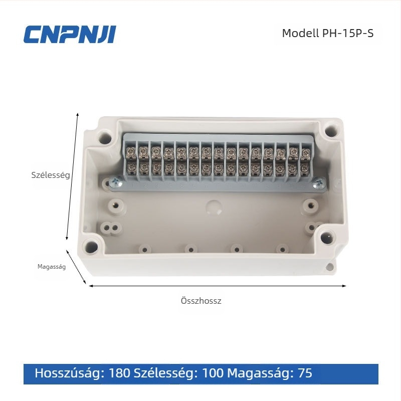 Kültéri vízálló csatlakozódoboz 6P terminálblokkal, kábelzárakkal és ABS műanyag házzal