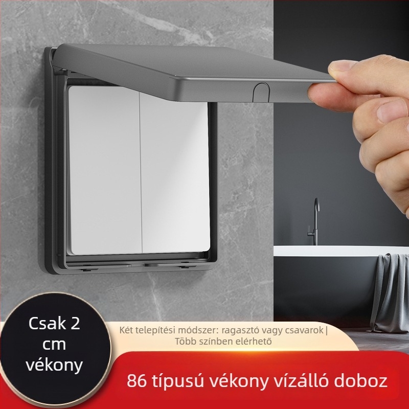 86-típusú ultra vékony fürdőszobai vízálló kapcsoló- és konnektorfedél, ragasztóval szerelhető, PC-ház (Ouben)