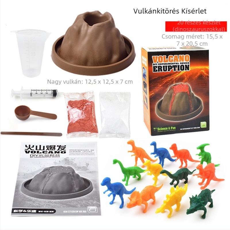 Vulkáni kit DIY Tudományos kísérletekhez — műanyag játék 7–14 éveseknek, márka Like a Fish, tartalmaz öltözetet és kartondobozt