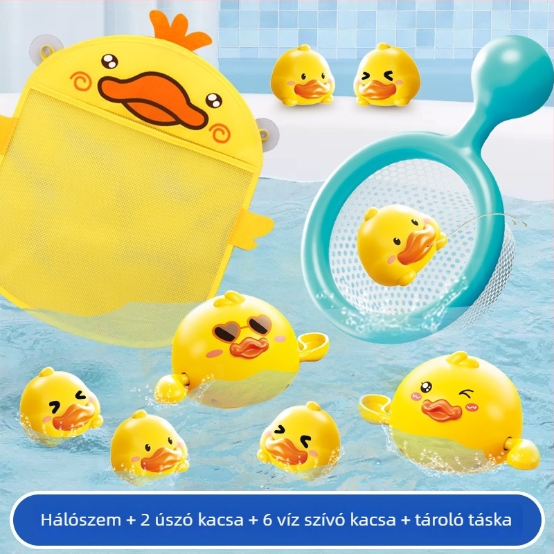 Fürdőjáték készlet kacsával — műanyag vízi játékok gyerekeknek, serkenti az érzékelést, a kognitív fejlődést és a kéz-szem koordinációt; 4–6 éveseknek.