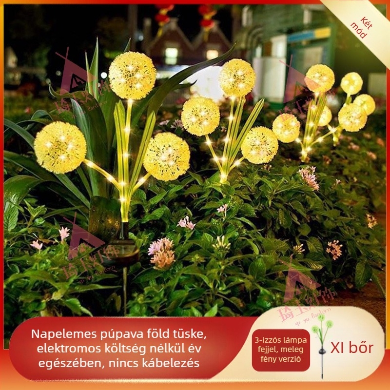 Napelemes LED-kerti lámpa zöldhagymát formázó dizájnnal, IP65 vízálló, távirányító, kültéri tájvilágítás