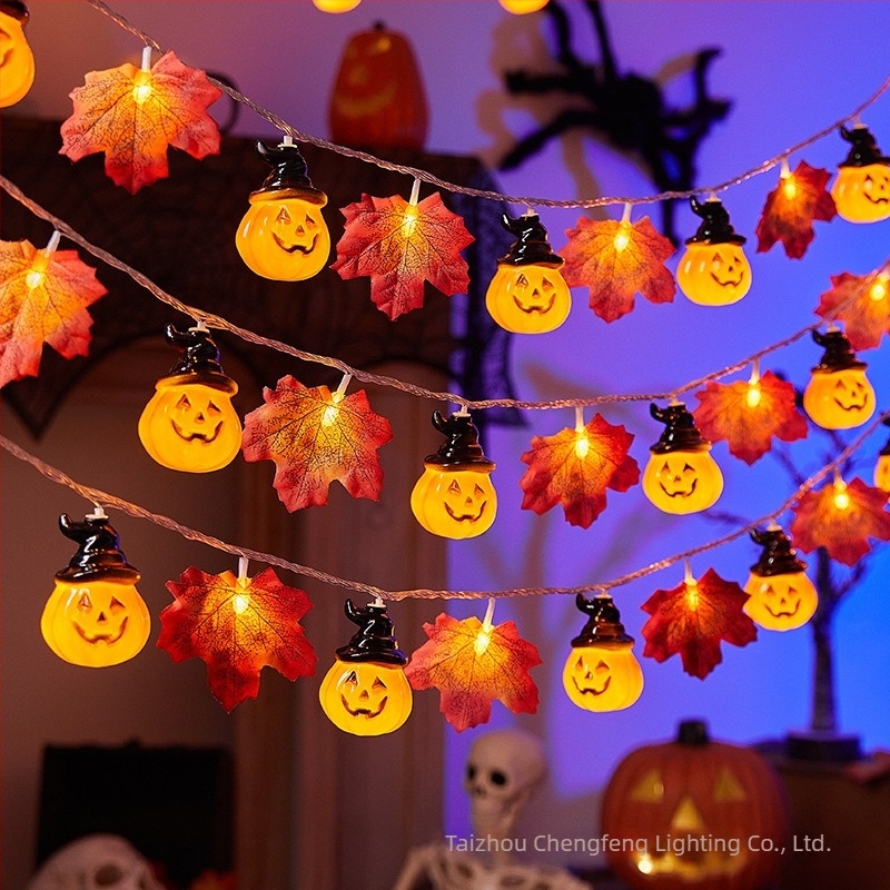 Maple Leaf Pumpkin LED fényfüzér, 40 LED, Akkumulátorról működik, dimmelhető, IP43