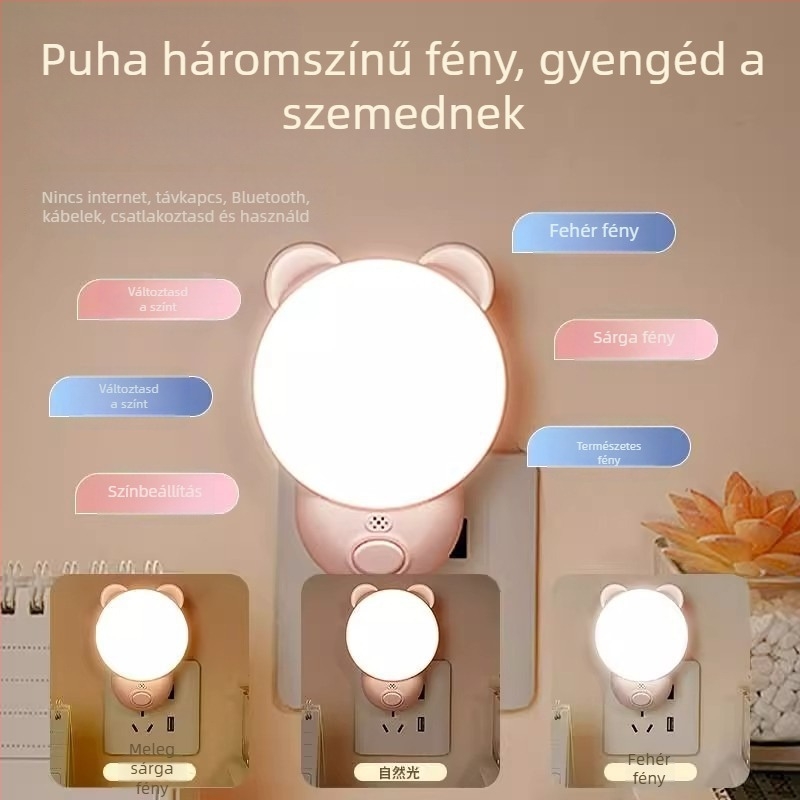 Éjszakai lámpa intelligens hangvezérléssel hálószobához (ABS lámpabura, 220V, konnektoros áramellátás, intelligens vezérlés)