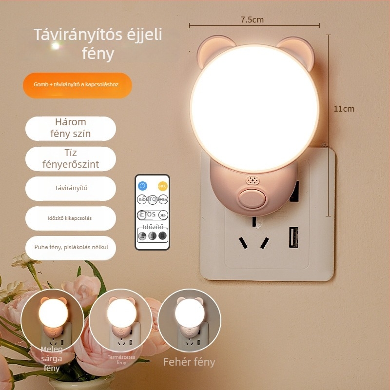 Éjszakai lámpa intelligens hangvezérléssel hálószobához (ABS lámpabura, 220V, konnektoros áramellátás, intelligens vezérlés)