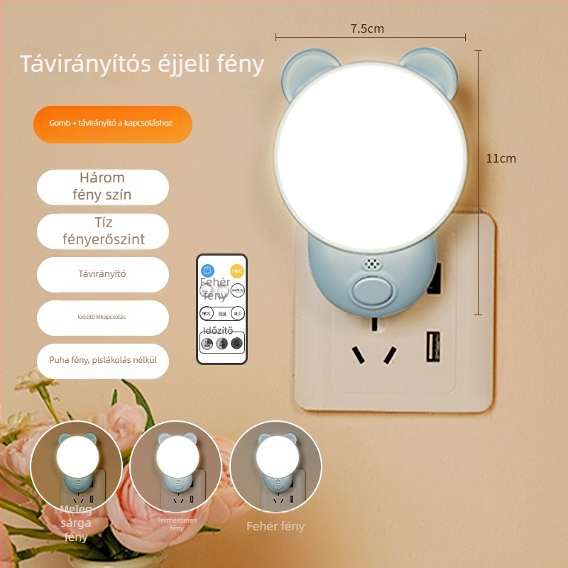 Éjszakai lámpa intelligens hangvezérléssel hálószobához (ABS lámpabura, 220V, konnektoros áramellátás, intelligens vezérlés)