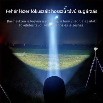 Újratölthető LED zseblámpa kültéri használatra, 5W, 2500mAh, alumínium ötvözet test, vízálló, zoomoló fény 200–500m