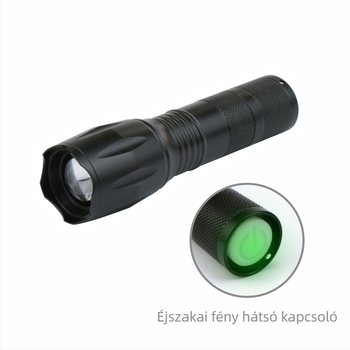 Újratölthető LED zseblámpa kültéri használatra, 5W, 2500mAh, alumínium ötvözet test, vízálló, zoomoló fény 200–500m