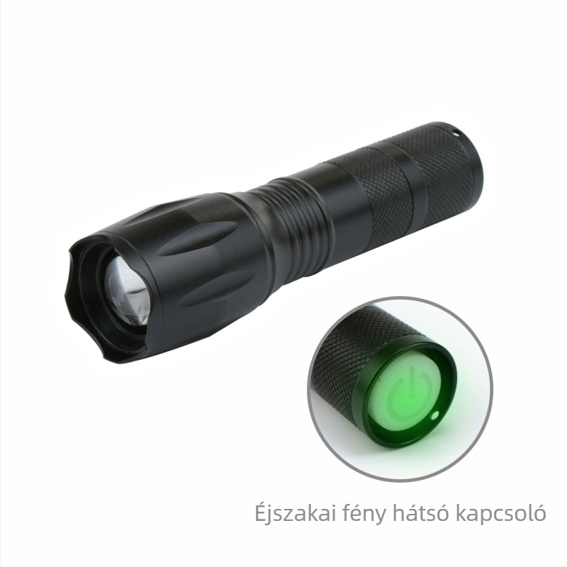 Újratölthető LED zseblámpa kültéri használatra, 5W, 2500mAh, alumínium ötvözet test, vízálló, zoomoló fény 200–500m