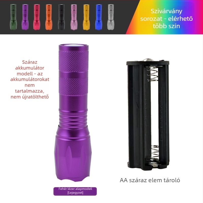 Újratölthető LED zseblámpa kültéri használatra, 5W, 2500mAh, alumínium ötvözet test, vízálló, zoomoló fény 200–500m
