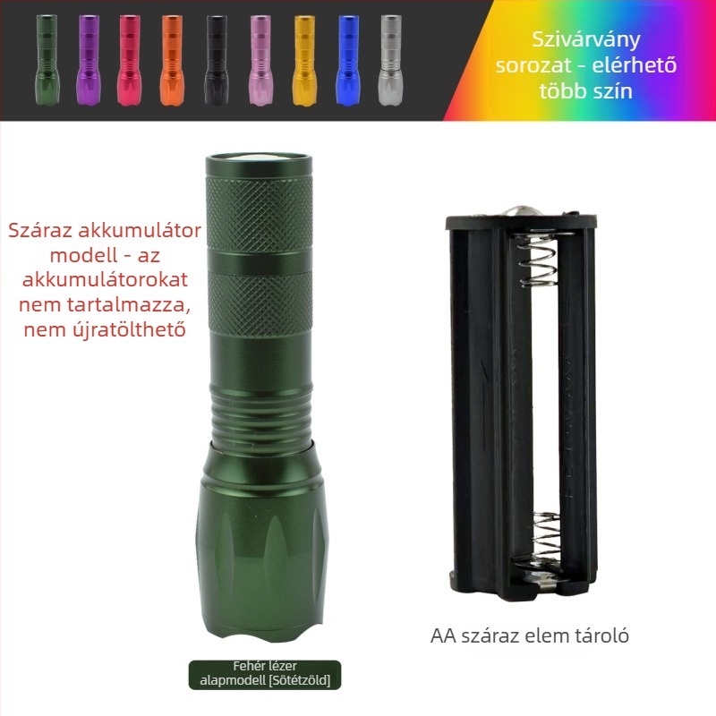 Újratölthető LED zseblámpa kültéri használatra, 5W, 2500mAh, alumínium ötvözet test, vízálló, zoomoló fény 200–500m