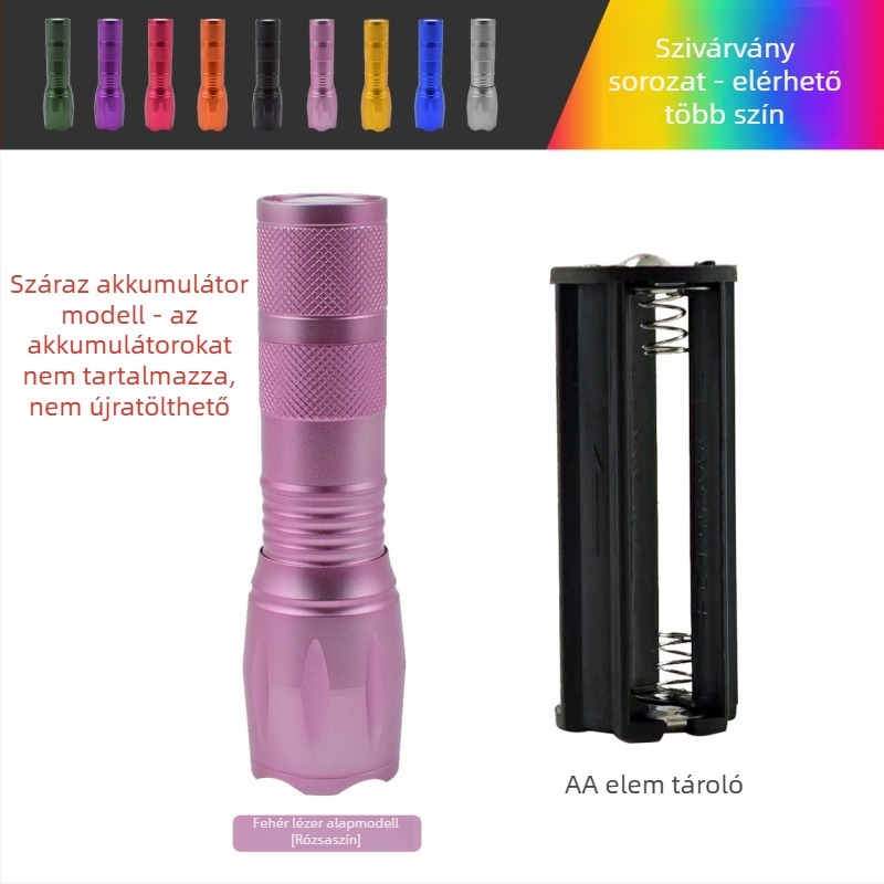 Újratölthető LED zseblámpa kültéri használatra, 5W, 2500mAh, alumínium ötvözet test, vízálló, zoomoló fény 200–500m