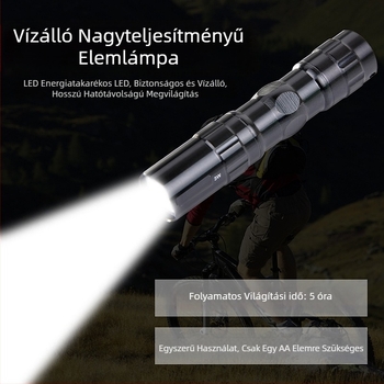 Kompakt LED elemlámpa, tartós és hordozható, 3W, 1.5V, 10 m hatótáv