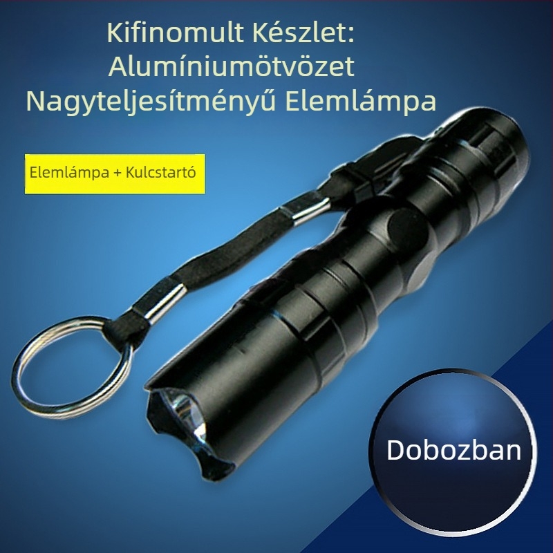 Kompakt LED elemlámpa, tartós és hordozható, 3W, 1.5V, 10 m hatótáv