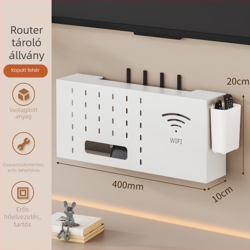 Solno Falra szerelhető tároló állvány Set‑top box és router számára (szénacél, kampós szerelés, 1 szint, többfunkciós)