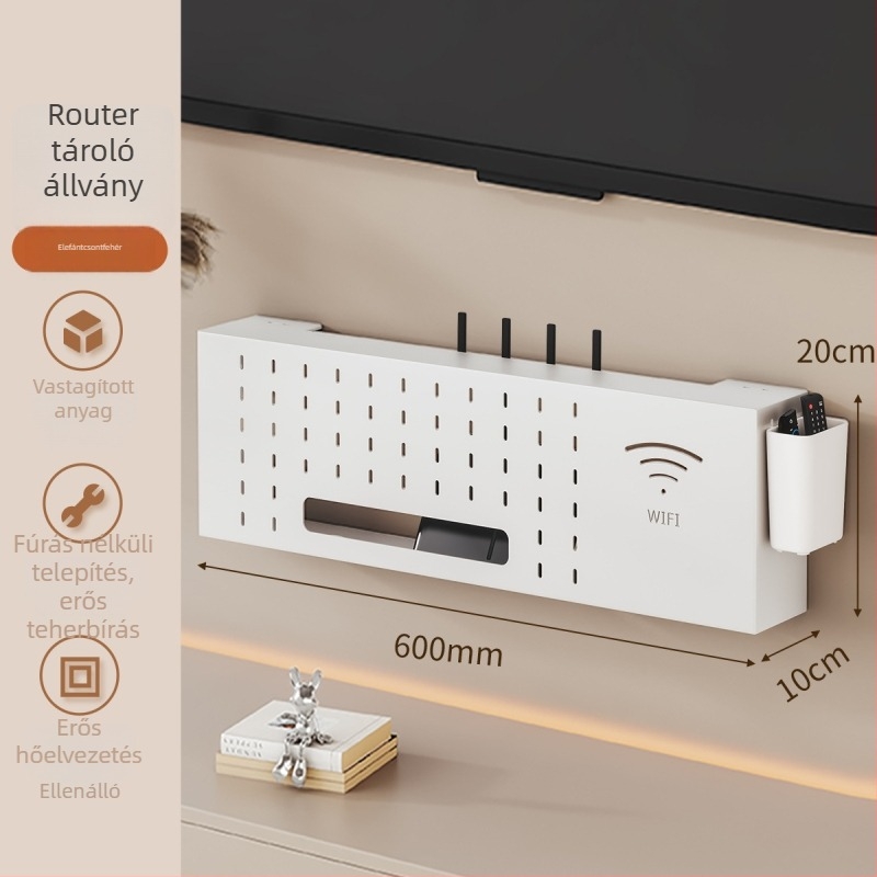 Solno Falra szerelhető tároló állvány Set‑top box és router számára (szénacél, kampós szerelés, 1 szint, többfunkciós)