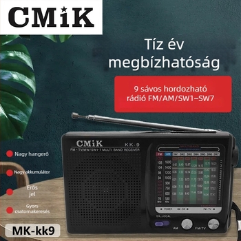 Időseknek szóló hordozható rádió beépített hangszóróval, manuális hangolás, mono hangzás, MP3-támogatás, akkumulátor kevesebb mint 1000 mAh