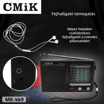 Időseknek szóló hordozható rádió beépített hangszóróval, manuális hangolás, mono hangzás, MP3-támogatás, akkumulátor kevesebb mint 1000 mAh