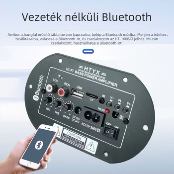 Bluetooth-alapú mélysugárzó erősítő panel – 25W, 12/24/220V, otthoni és autós használatra