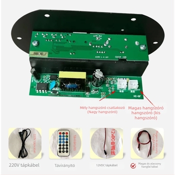 Bluetooth-alapú mélysugárzó erősítő panel – 25W, 12/24/220V, otthoni és autós használatra