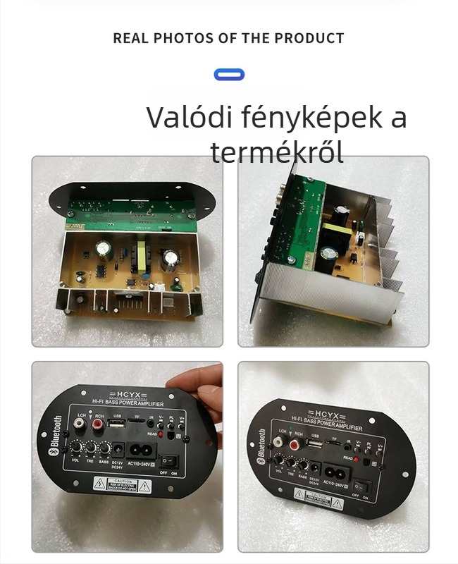 Bluetooth-alapú mélysugárzó erősítő panel – 25W, 12/24/220V, otthoni és autós használatra