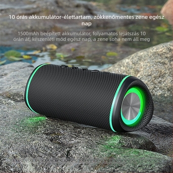 Vezeték nélküli Bluetooth hangszóró RGB világítással, erőteljes basszus és kültéri hordozható textil burkolatú, IPX5 vízálló (Bluetooth 5.3, 2x5W, IPX5, 20Hz-20kHz, 1200-2000 mAh)