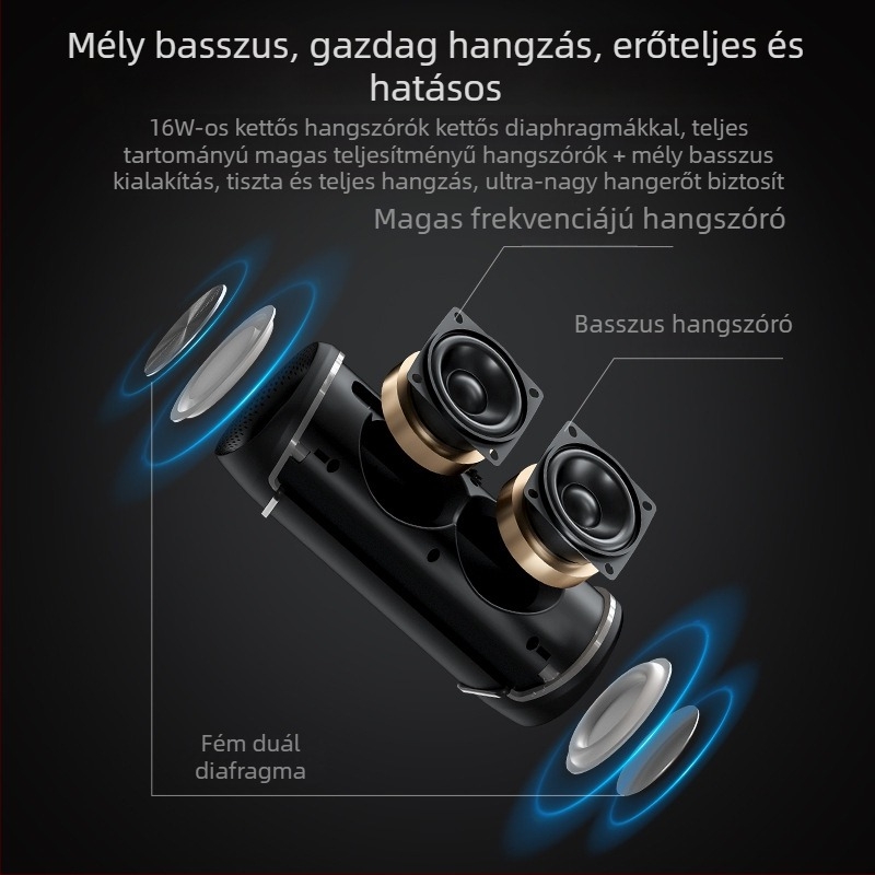 Vezeték nélküli Bluetooth hangszóró RGB világítással, erőteljes basszus és kültéri hordozható textil burkolatú, IPX5 vízálló (Bluetooth 5.3, 2x5W, IPX5, 20Hz-20kHz, 1200-2000 mAh)
