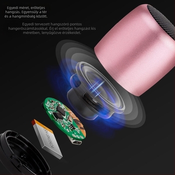 Mini Bluetooth hangszóró Bluetooth 5.0-val, frekvenciatartomány 100 Hz–20 kHz, SNR ≥75 dB, 3W kimenet, beépített 300–500 mAh akkumulátor