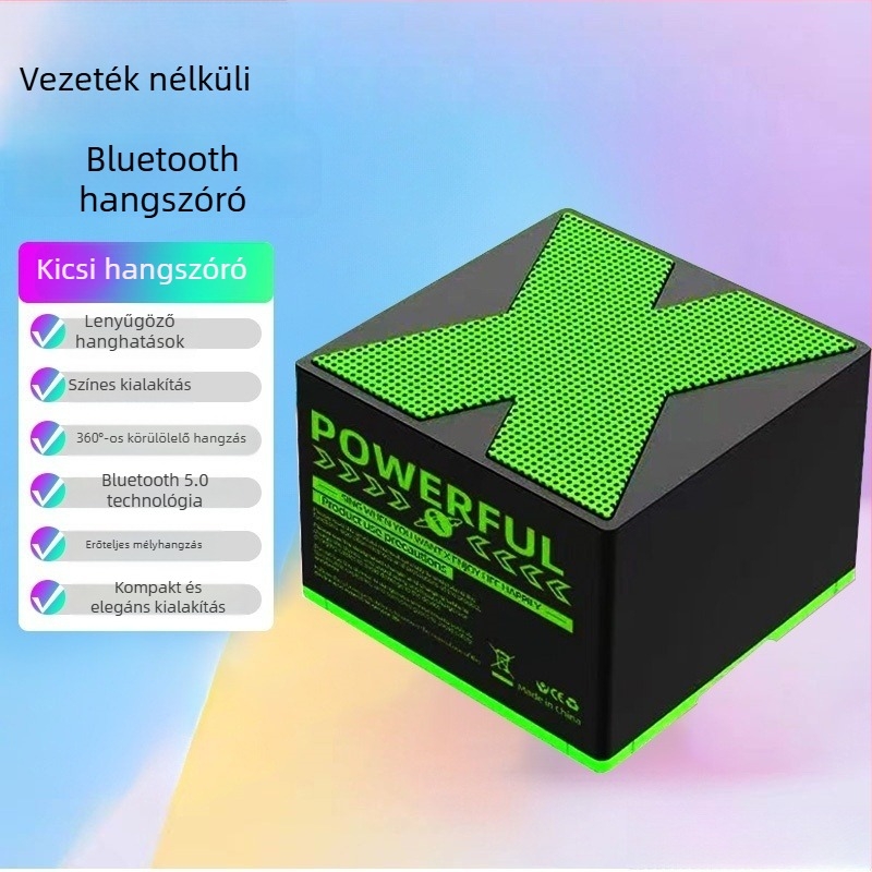 Bluetooth hordozható hangszóró – Bluetooth 5.0 – 5W kimenet – 10 m hatótávolság – Beépített akkumulátor 300–500 mAh – SNR ≥ 70 dB