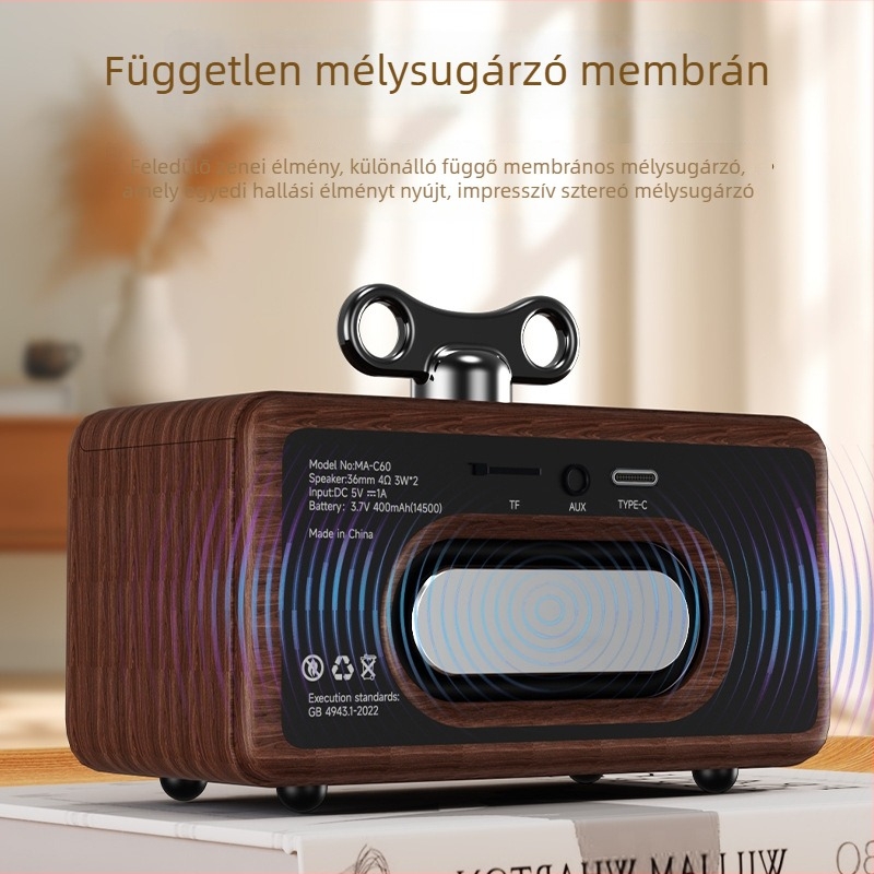 Retro Bird Bluetooth hangszóró TWS-sel, hordozható otthoni és kültéri használatra, beépített 500–800 mAh akkumulátor, Bluetooth 5.3, 60 Hz–15 kHz, SNR ≥70 dB, 6 W