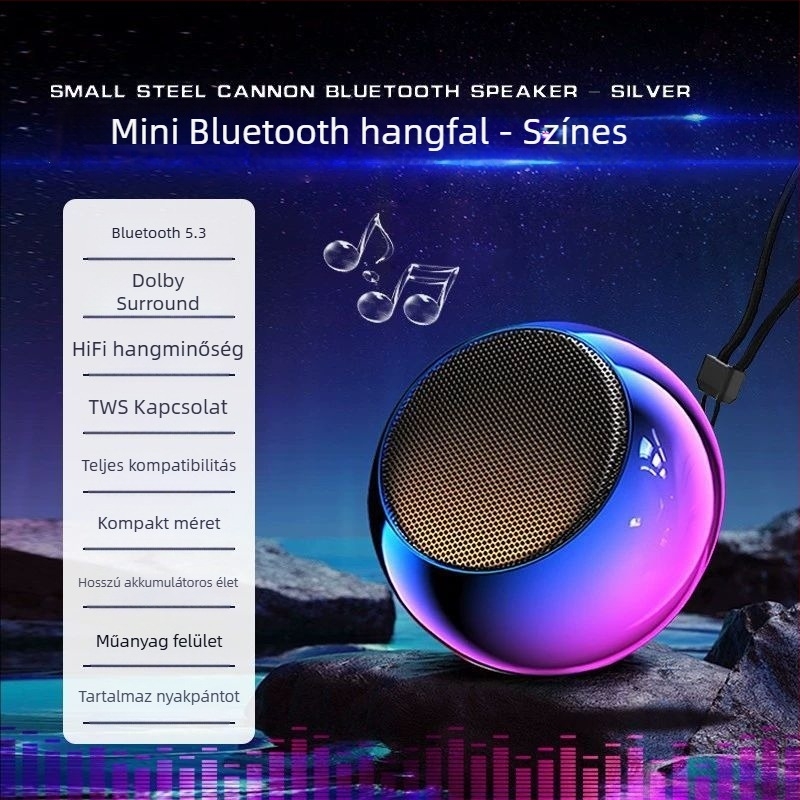 Hordozható Bluetooth hangszóró szívófejjel – nagy hangerő, mély basszus, Bluetooth 5.3, beépített akkumulátor 300–500 mAh, 5W, frekvenciatartomány 100 Hz–20 kHz, 10 m hatótávolság