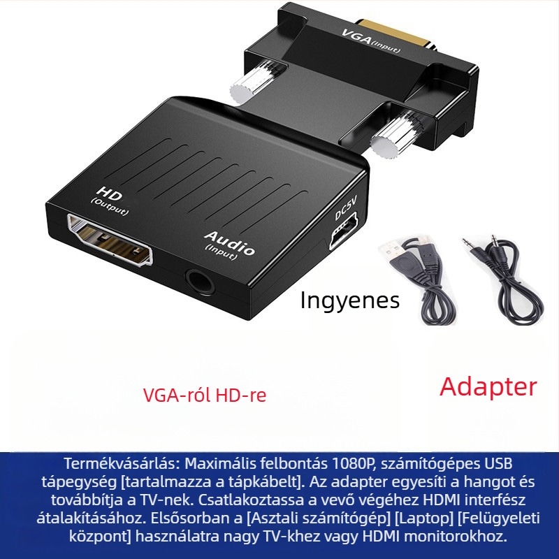 Aranyozott HDMI/VGA/HDMI konverter — adapter, HDMI‑B csatlakozó, Converter modell, energia‑kezelés támogatott, távoli ébresztés nem támogatott
