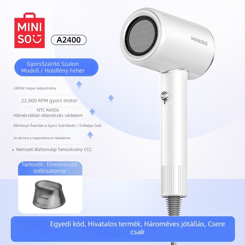 Hajszárító A2400 - DC motor, 2400 W, 220 V, 3 sebességfokozat, hőmérséklet szabályozás (hideg/meleg levegő)