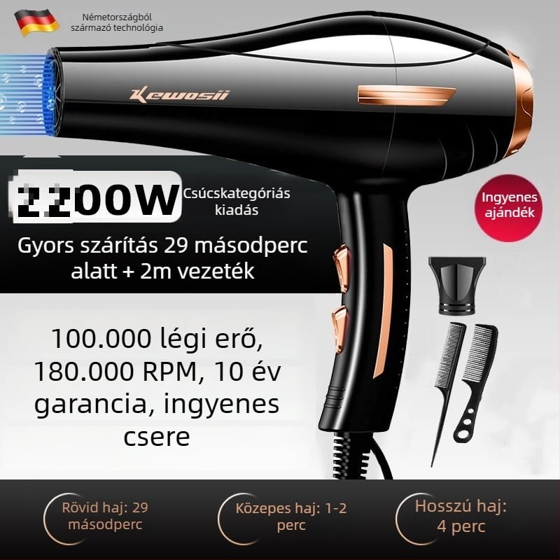 DC motoros hajszárító, 2500W, 3 sebesség, hideg/meleg levegő, egyetlen fúvócső