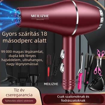 Magas teljesítményű hajszárító, kefés motor, hideg/meleg levegő szabályozás, 3 fokozatú légáram, egypontos fúvócső, állandó hőmérséklet-ellenőrzés