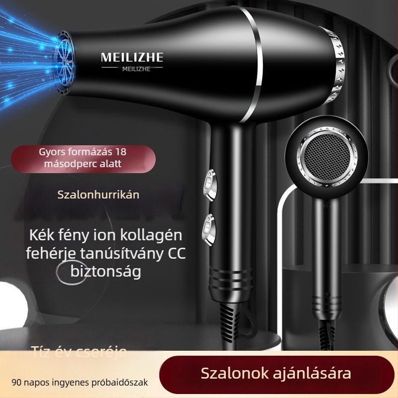 Magas teljesítményű hajszárító, kefés motor, hideg/meleg levegő szabályozás, 3 fokozatú légáram, egypontos fúvócső, állandó hőmérséklet-ellenőrzés