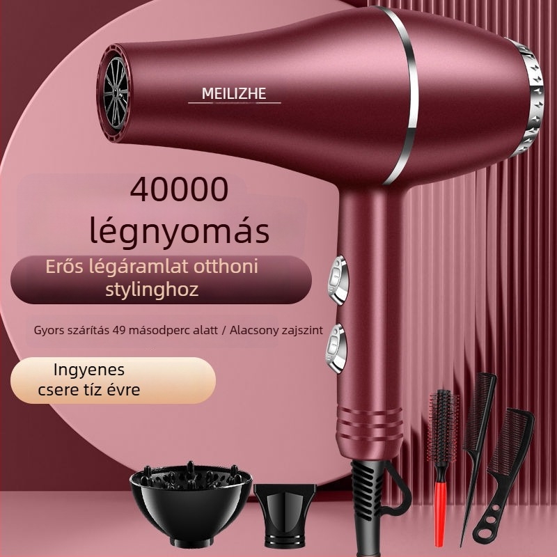 Magas teljesítményű hajszárító, kefés motor, hideg/meleg levegő szabályozás, 3 fokozatú légáram, egypontos fúvócső, állandó hőmérséklet-ellenőrzés