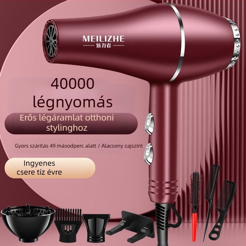 Magas teljesítményű hajszárító, kefés motor, hideg/meleg levegő szabályozás, 3 fokozatú légáram, egypontos fúvócső, állandó hőmérséklet-ellenőrzés