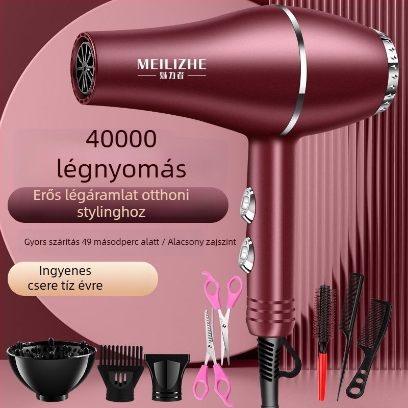 Magas teljesítményű hajszárító, kefés motor, hideg/meleg levegő szabályozás, 3 fokozatú légáram, egypontos fúvócső, állandó hőmérséklet-ellenőrzés