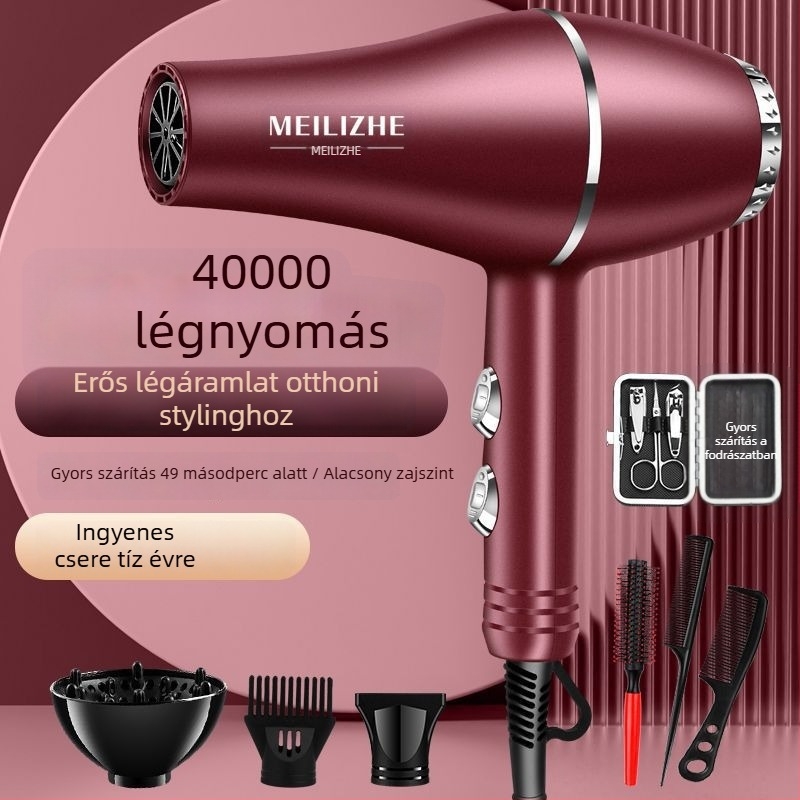 Magas teljesítményű hajszárító, kefés motor, hideg/meleg levegő szabályozás, 3 fokozatú légáram, egypontos fúvócső, állandó hőmérséklet-ellenőrzés