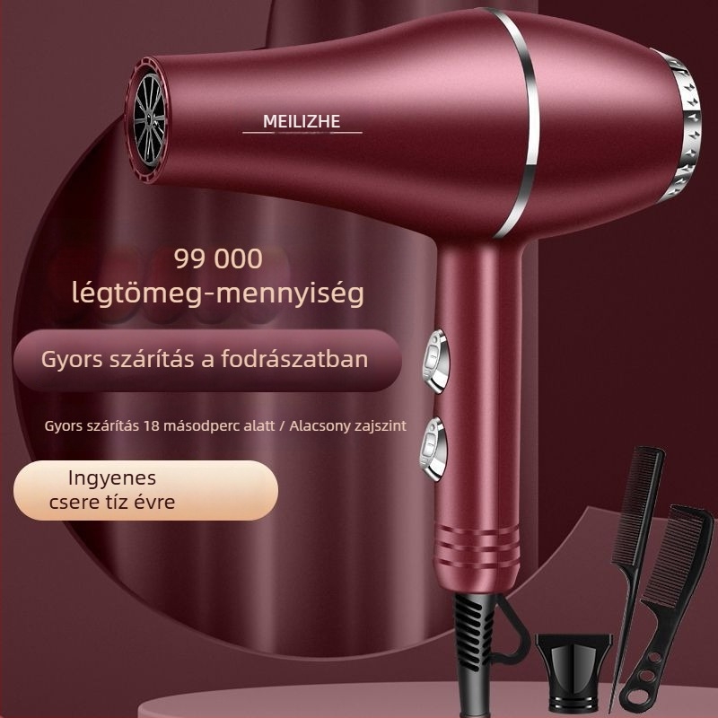 Magas teljesítményű hajszárító, kefés motor, hideg/meleg levegő szabályozás, 3 fokozatú légáram, egypontos fúvócső, állandó hőmérséklet-ellenőrzés