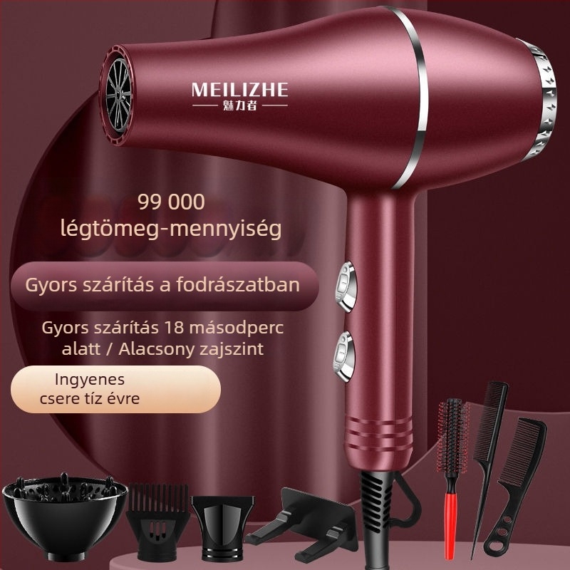 Magas teljesítményű hajszárító, kefés motor, hideg/meleg levegő szabályozás, 3 fokozatú légáram, egypontos fúvócső, állandó hőmérséklet-ellenőrzés