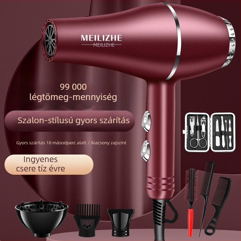 Magas teljesítményű hajszárító, kefés motor, hideg/meleg levegő szabályozás, 3 fokozatú légáram, egypontos fúvócső, állandó hőmérséklet-ellenőrzés