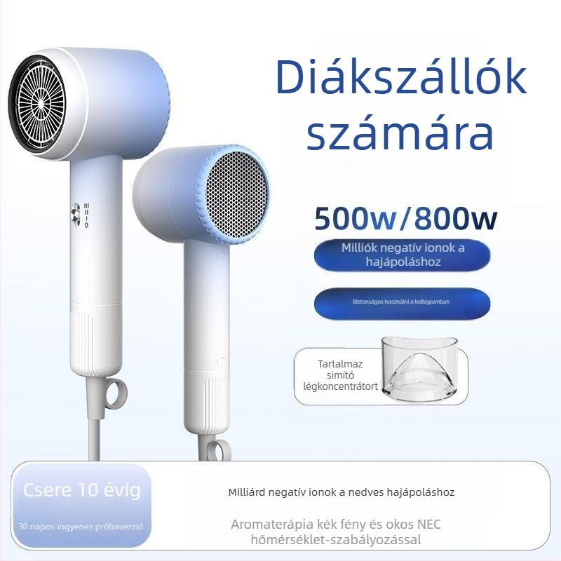 Kollégiumi hajszárító — 800W, DC motor, 220V, 3 sebességű levegőáram, egy difúzor fej