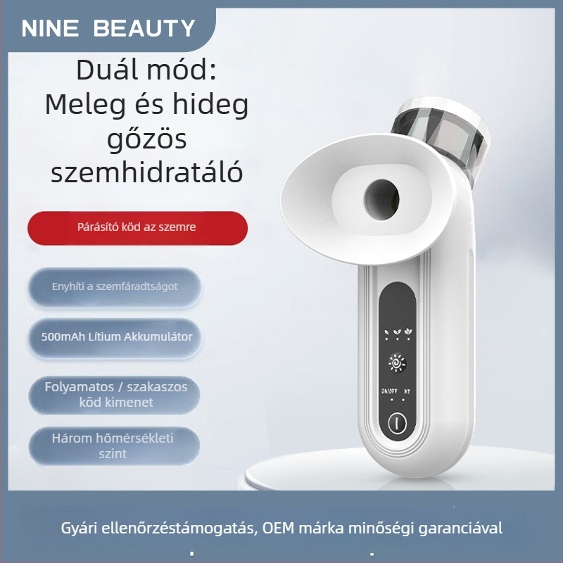 NINE BEAUTY szemápoló eszköz nano permetezéssel, kézi szemmasszírozó meleg kompresszióval, IPX5 vízálló, beépített akkumulátor 300–500 mAh, otthoni használatra