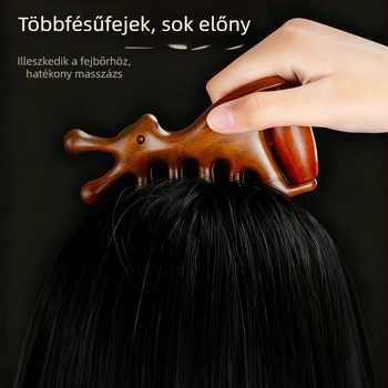 Szantálfa masszázs fésű – meridián masszázs a fejbőrre és az arcra, 4 az 1-ben arcfroller és gua sha masszírozó