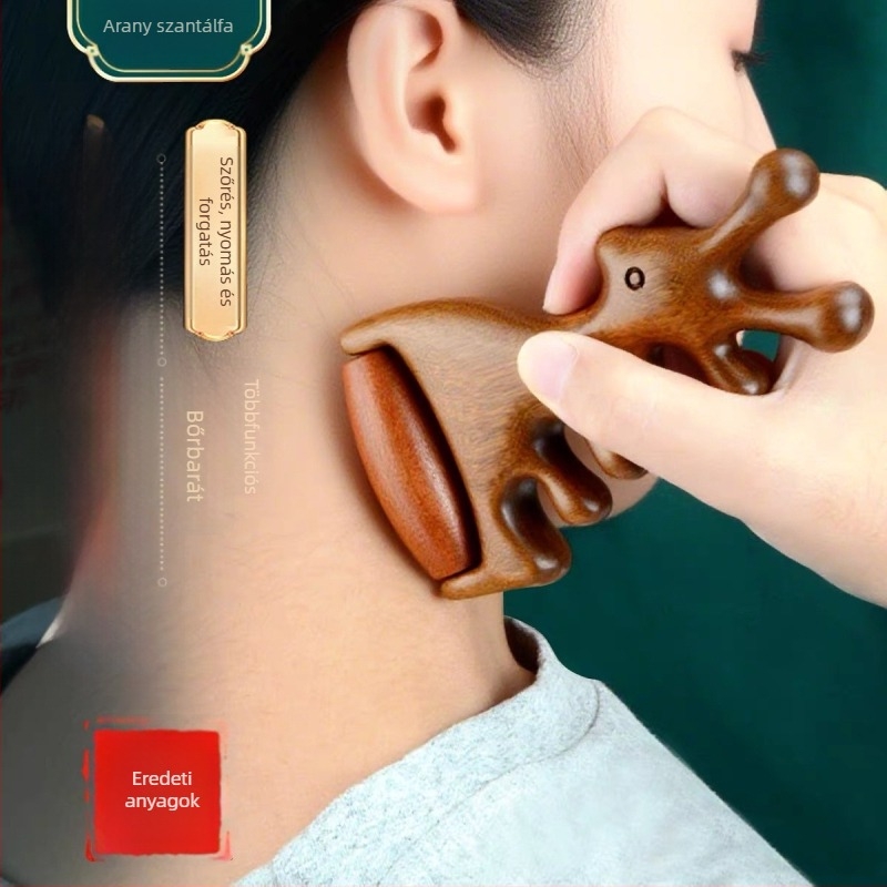 Szantálfa masszázs fésű – meridián masszázs a fejbőrre és az arcra, 4 az 1-ben arcfroller és gua sha masszírozó